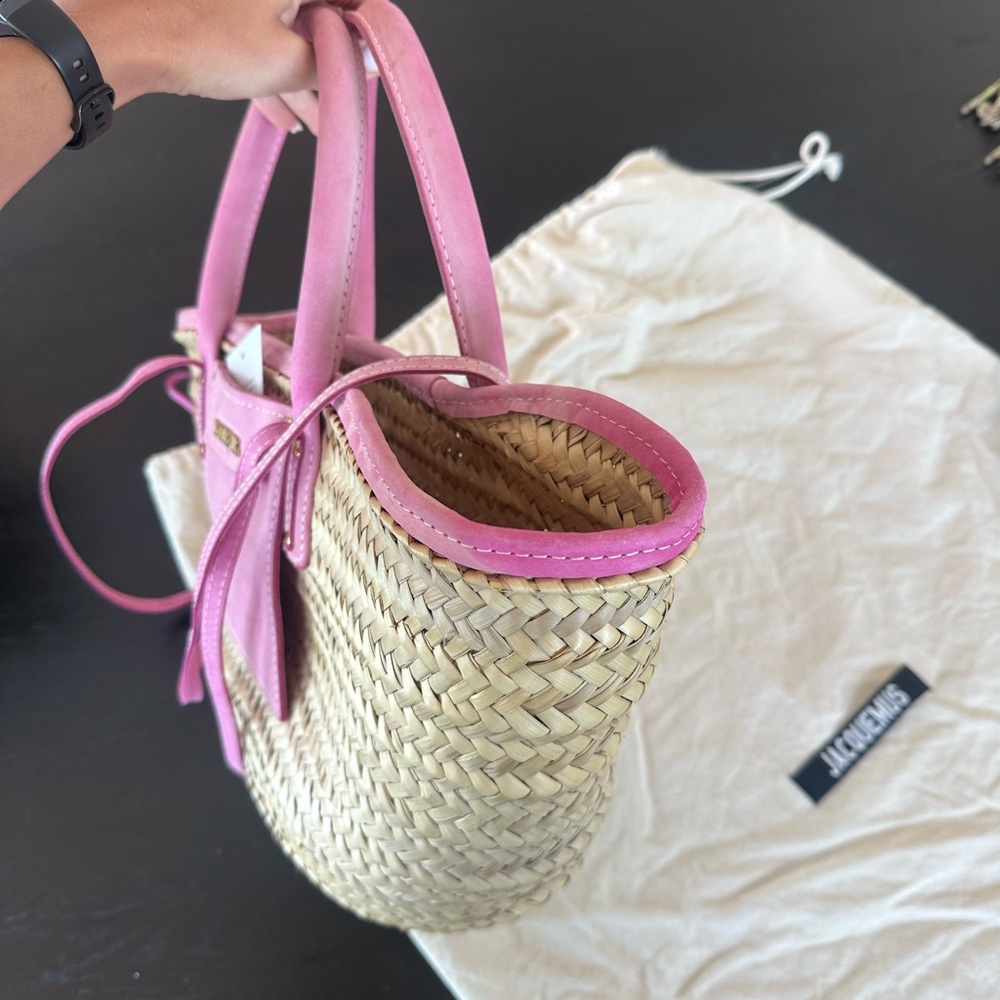 Jacquemus Pink and Tan Straw Raffia Bag - Picture 9 of 10